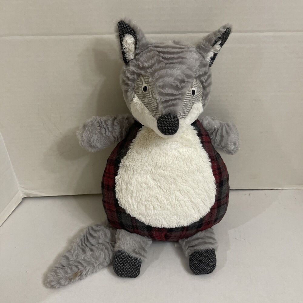 Pier One 1 Imports Bentley The Fox Pillow Plush Plaid 15" Stuffed Animal Cabin